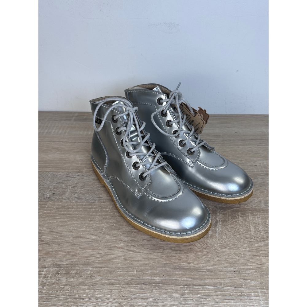Kickers Kick Hi Metallic Silver Leather Ankle Boots Crepe Sole 486207 S EU 39